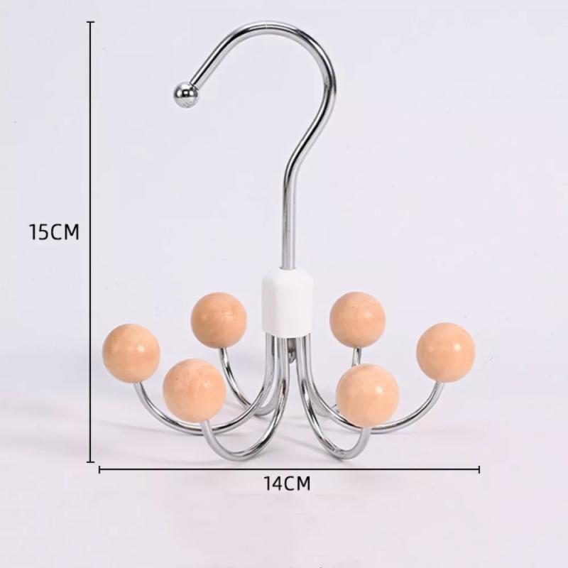 360° Rotatable Scarf Clothes Hangers Wooden Ball Wardrobe Hooks