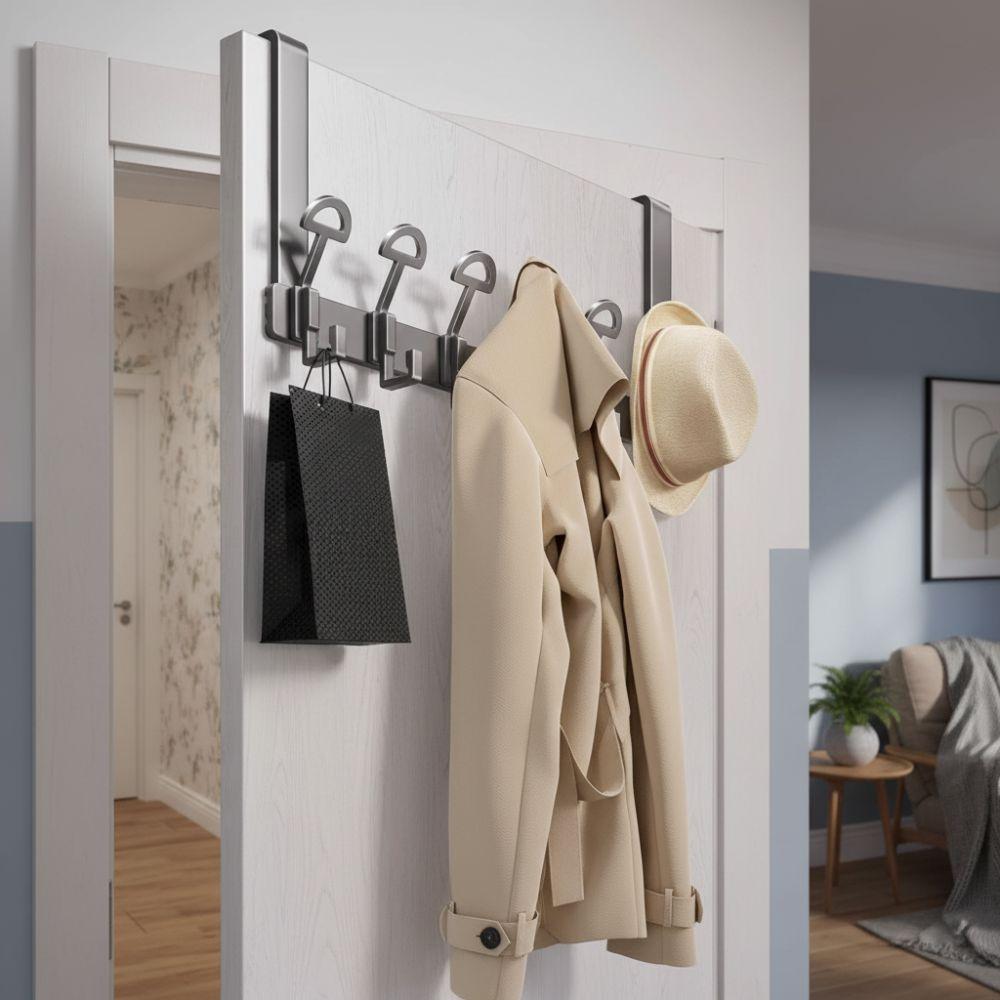 6/7 Hooks Wall-Mounted Coat Racks Drill-Free Storage Hooks Row Hook Clothing Bag Holder  Kitchen