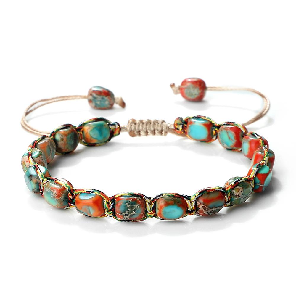 Vintage Bohemian Handmade Hemp Rope Bracelet Imperial Stone Beaded 3D Bead Charm Bangle