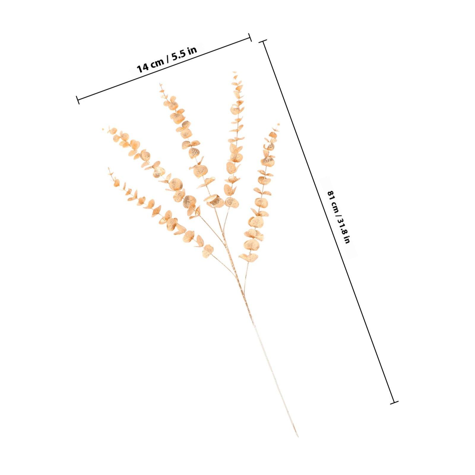 4Pcs Gold Tone Eucalyptus Stem Artificial Eucalyptus Leaves Stems Real Touch Faux Branches for DIY Home Decor Bookshelf Counter 61.5X18X6CM