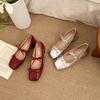 Fashion Temperament Round Toe Bow One Strap Mary Jane Shoes Women's 2025 Spring Light Mouth Block Heel Silver Single Shoes