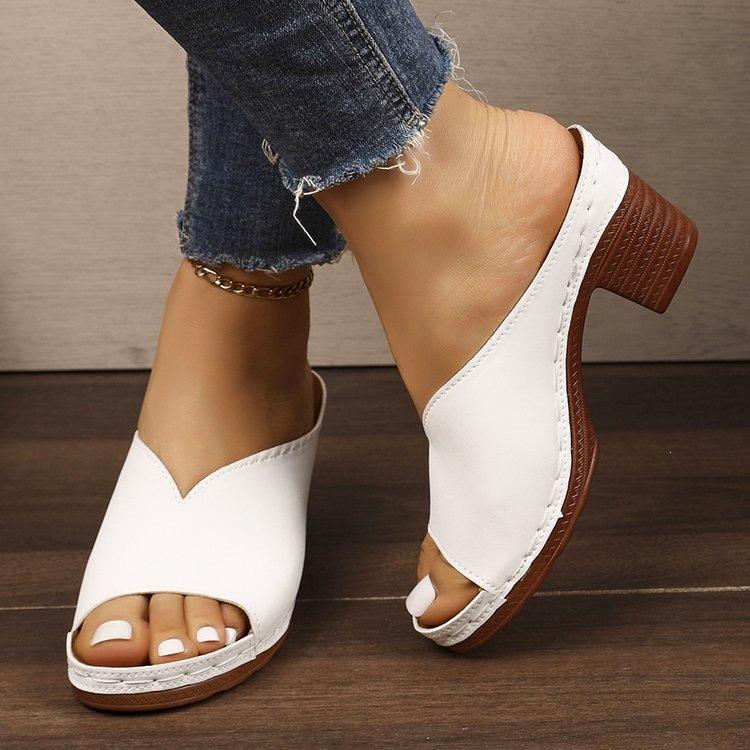 High-heeled Fish-mouth Women's Shoes, Thick-soled Slip-on Sandals with An Open Toe Design Devotion