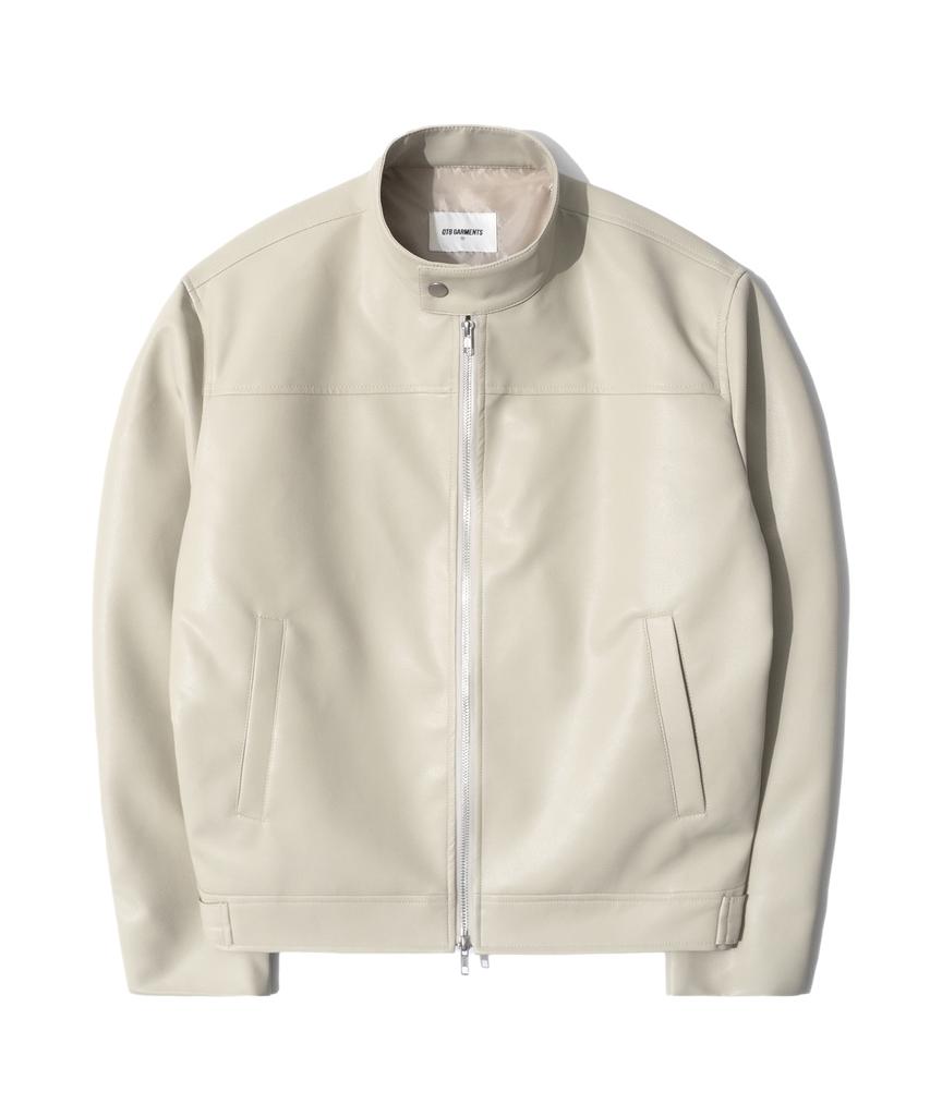 Qt8 Garments Rg Synthetic Leather Moto Jacket (Cream)
