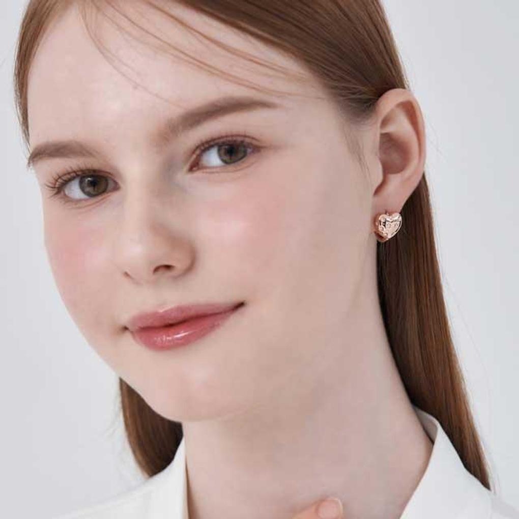 14K Ballroom Heart Carved Cubic One-Touch Earrings C24EGP212