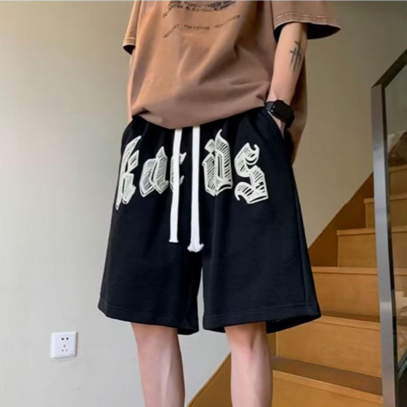 Oversized Shorts Men American Vintage Deformed Letter Print Shorts Fashion Brand High Street Loose Couple Basketball Short Pants