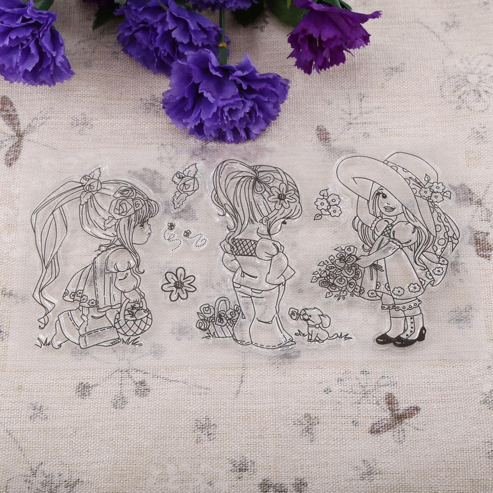 Scrapbook Photo Album Transparent Silicone Rubber Clear Stamps Cartoon Girls
