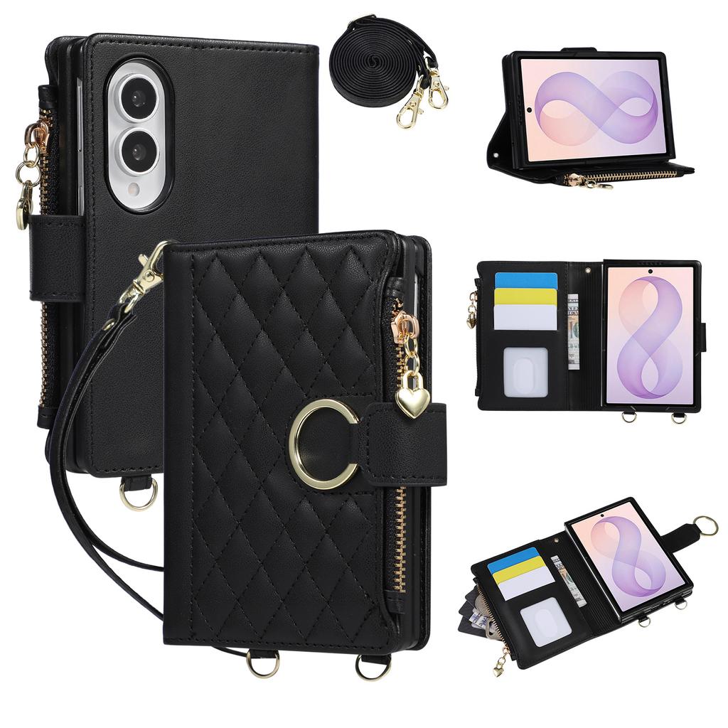 Crossbody Long Lanyard Zipper Cards Solt Wallet Leather Case for Samsung Galaxy Z Fold8 Fold 8 Wide Shockproof Book Stand Cover