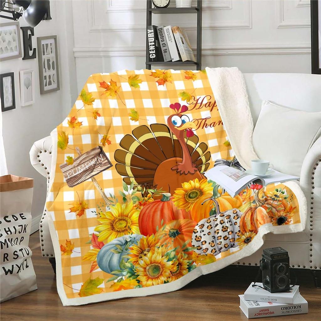 Boys Thanksgiving Gnome Throw Blanket Fall Maple Leaf Flannel Blanket,Pumpkin Farm Harvest Fleece Blanket Rustic Farmhouse Decor