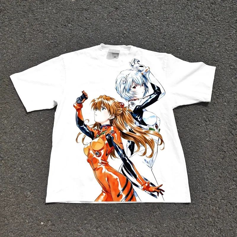 

Т-shirt в стиле ретро с принтом Евангелион ЕВА Аниме, летняя новая модель, повседневная модная свободная футболка, унисекс 4XL