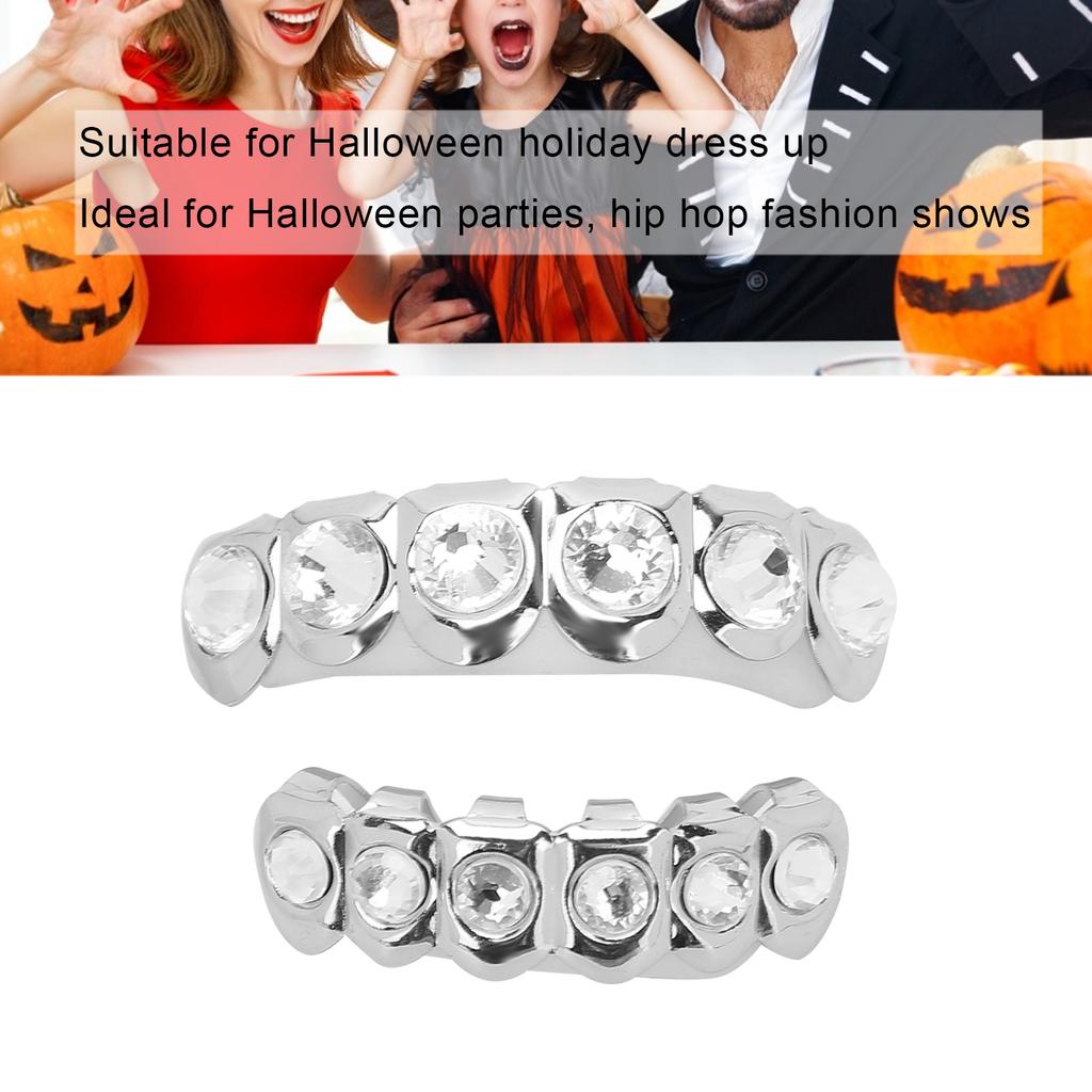 Upper Lower Shining Hip Hop False Teeth Set Halloween Festival Teeth Decoration Brace