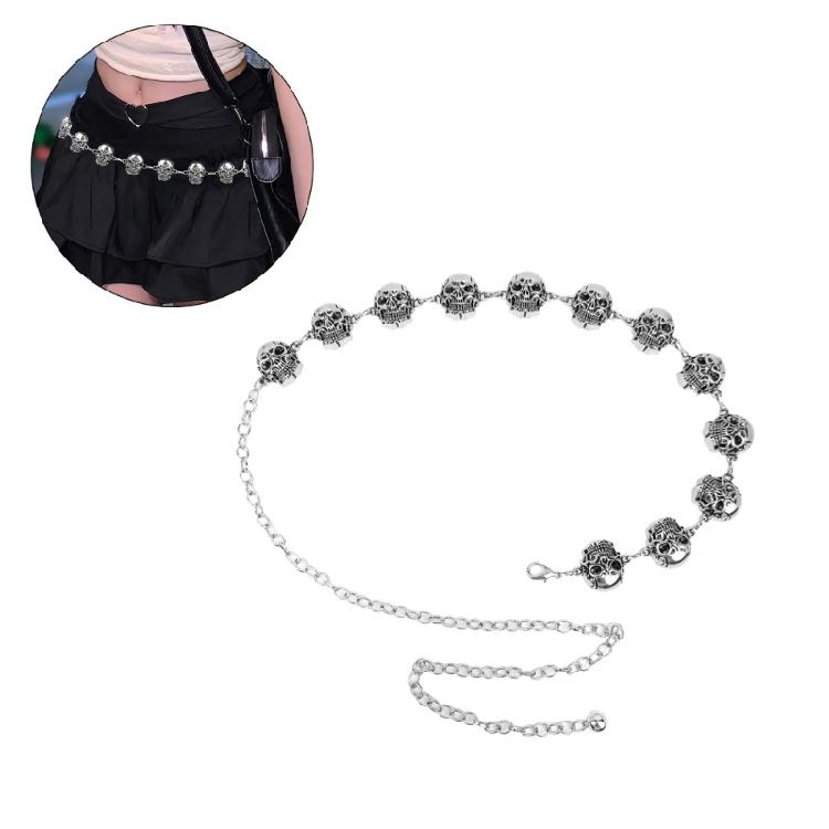 Metallic Skull Head Chain Belt Adjustable Punk Waist Chain Skirt Pants Waistband 2000s Waist Jewelry Accessories