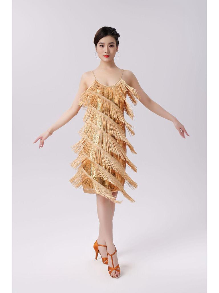 Rochie de dans latino cu franjuri cu paiete pentru adulți - Costum de petrecere de primăvară și competiție