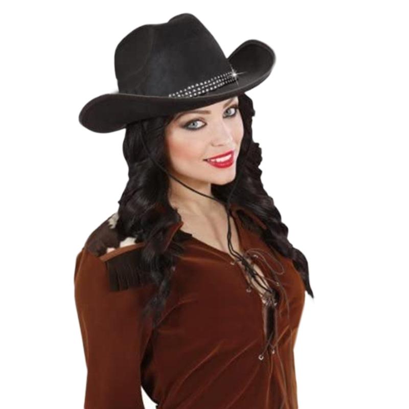 Cowboy Hat with Rhinestones Dazzling Cowgirl Hat Rhinestones Strip Decorations One Size Fits for Men and Women