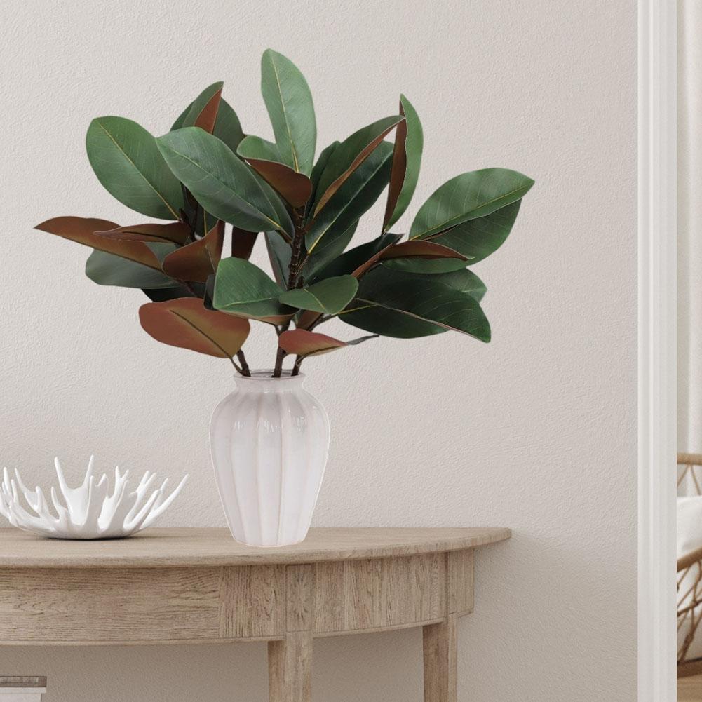 Sztuczne gałązki magnolii z elastycznymi łodyżkami i realistycznymi liśćmi do dekoracji domu, odpowiednie na wszystkie pory roku, dwa sztuki