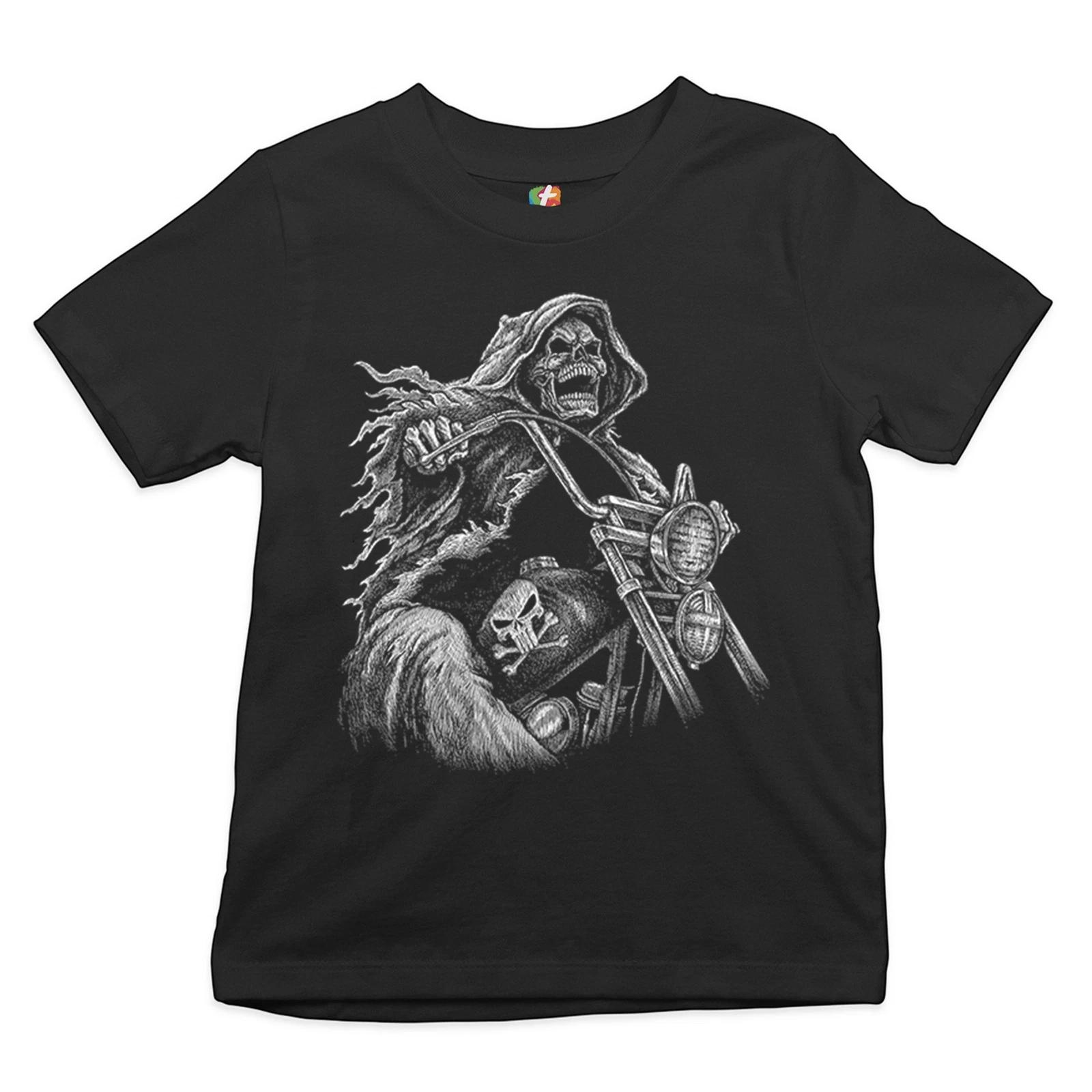 Reaper Biker Youth kids boys T-Shirt Ride or Die Skeleton Biker Forever Motorcycle Kids 120