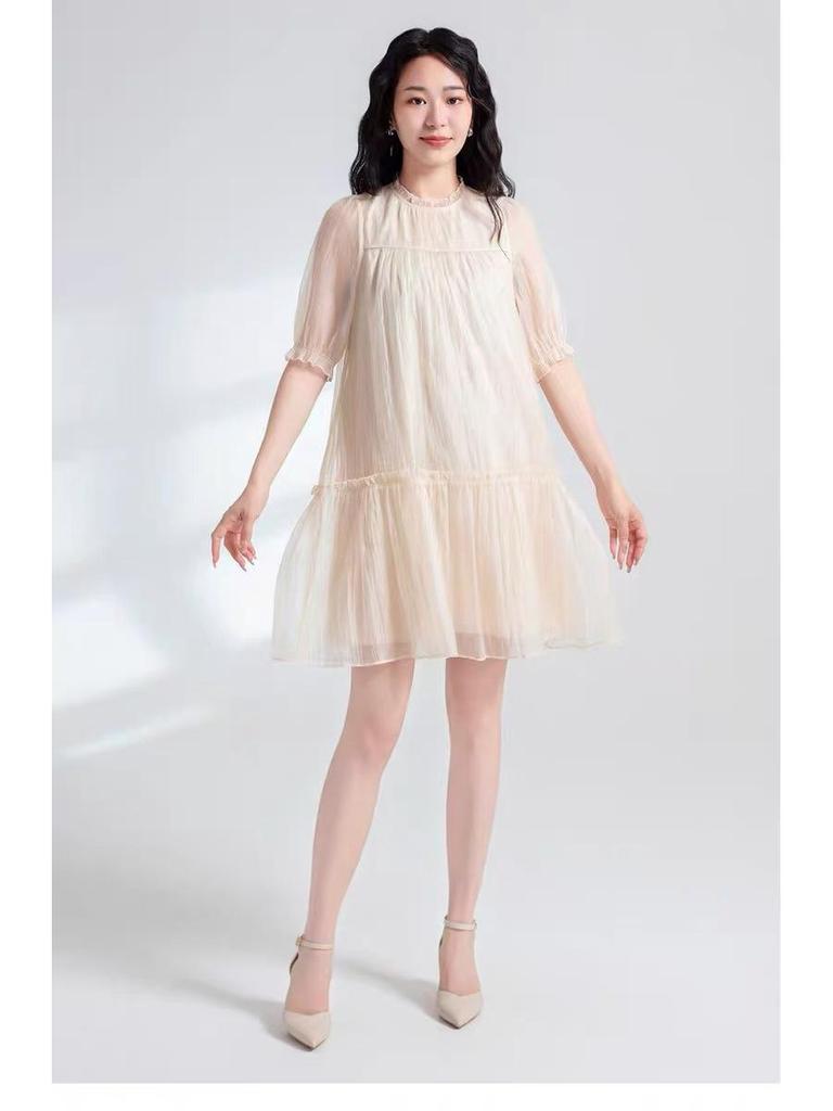 Summer Lightweight Breathable Loose Doll Collar Short Sleeve Dress - L455