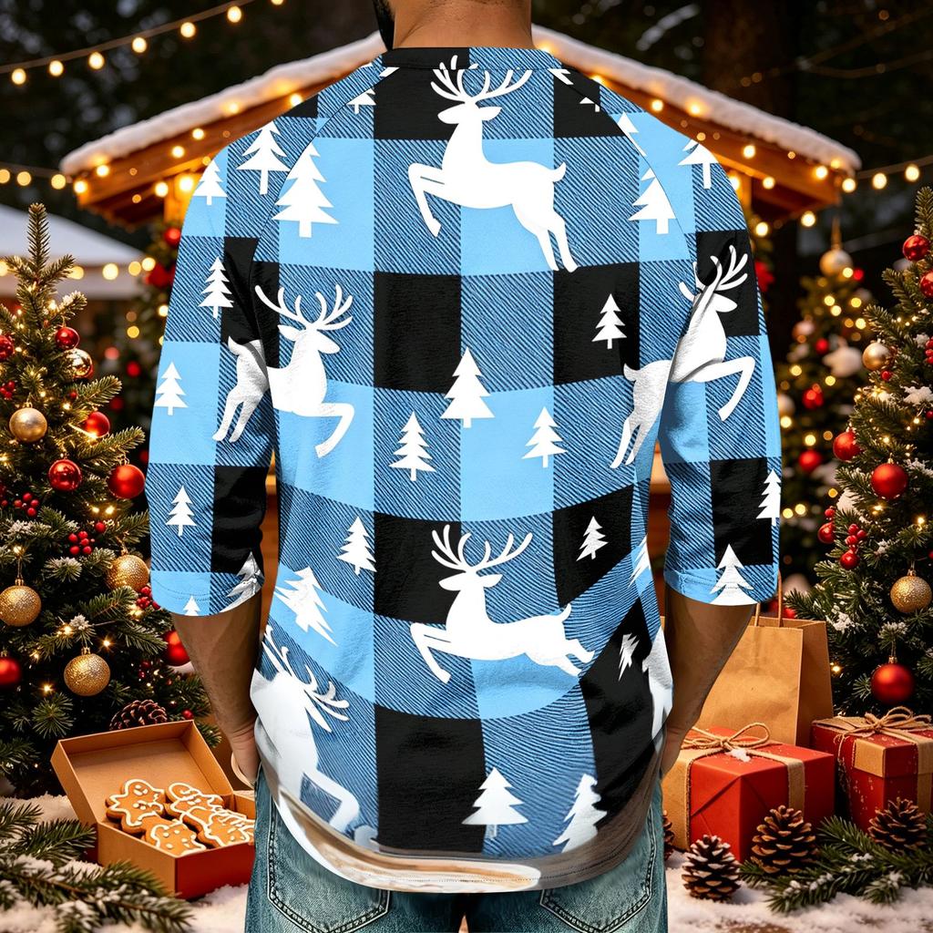 Men's Casual Shirt with Raglan Three-Quarter Sleeves and Christmas Print