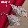 925 Sterling Silver Woman Layered Hollow Leaves Tassel Long Drop Earrings Fashion Jewelry