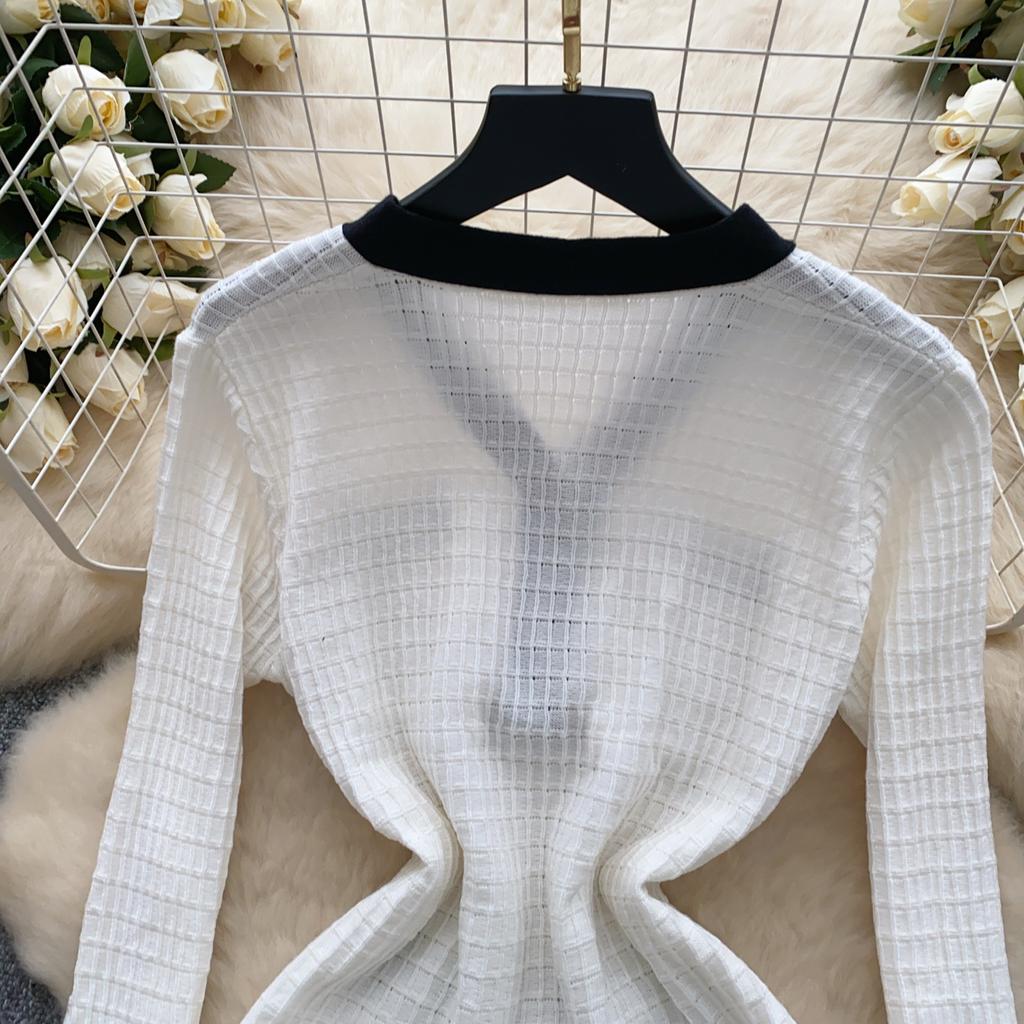 Spring Autumn Women Elegant V-neck Designer Knitted Sweater Mini Short Dresses