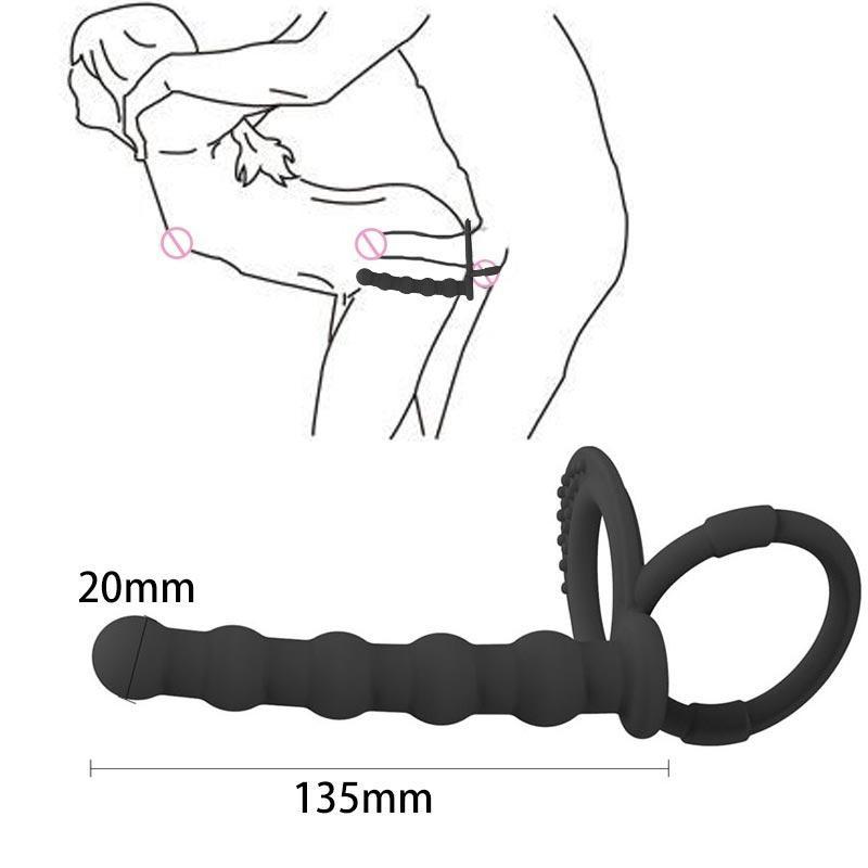 Silicone Penis Ring Semen Lock Cockring Fetish Anal Plug with Vibrator Anus Beads G Spot Massage Stimulus Cock Ring Sex Toys