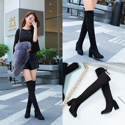 New Autumn Pointed Toe Over-the-knee Boots Women's Shoes Winter High-heeled Small High-heeled Elastic Fleece Tight-fitting Boots