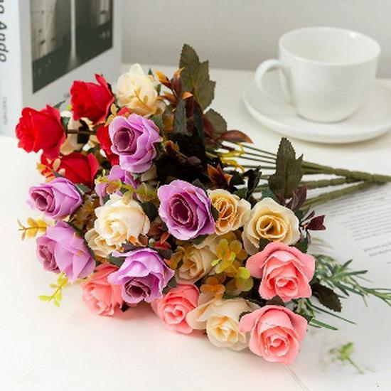 12-Head Autumn Rose Silk Flowers for Home Decor, European Wedding, or Photography Props