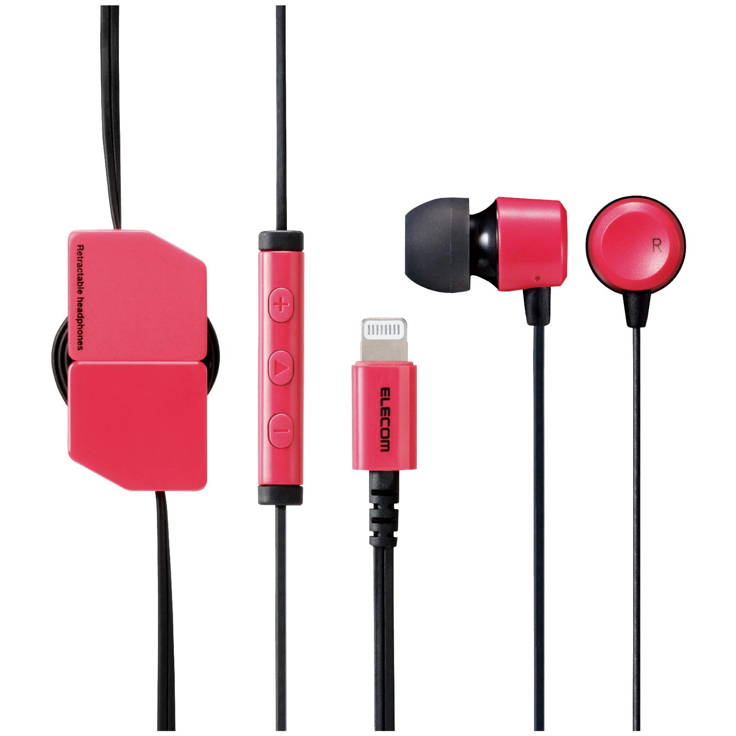 

ELECOM Smartphone Headphones, In-Ear, Lightning Stereo, 9.2mm Driver, Fast Music, Retractable, with Microphone, FR10CA, Pink, EHP-LFR10CMPN