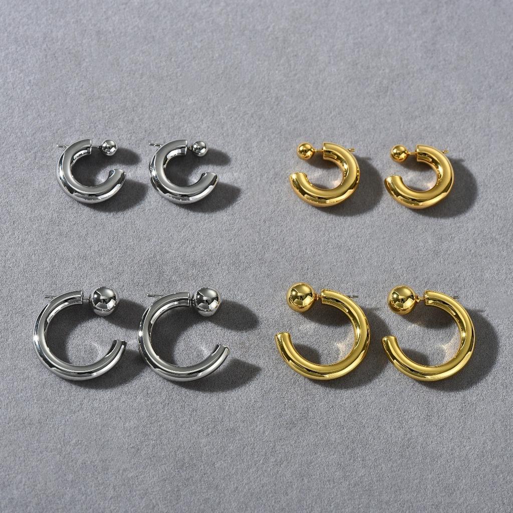 Fashion Personality Trendy Golden Bean Earrings Trendy Metal Thick C-Shaped Open Ring Earrings Golden Bean Hipopop Earrings