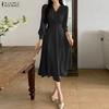 ZANZEA Women Elegant Casual V-Neck Long Sleeve Dress