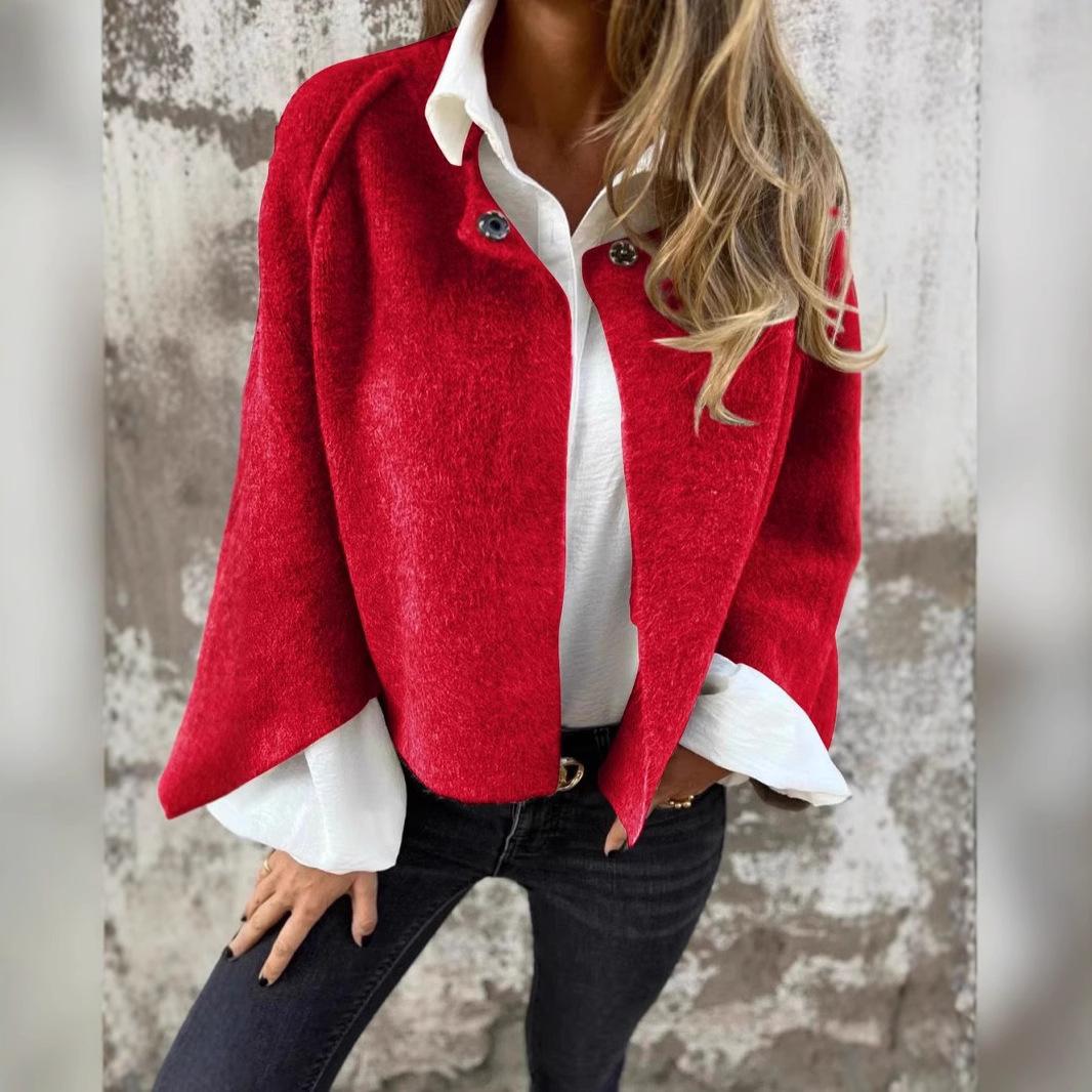 

Плюс Размер Свободный Короткий Рукав Летучая Мышь Женская Однотонная Куртка На Пуговицах Длинный Рукав S