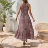 VEZFAA Women's Fashion Summer Spring Leopard Print Sleeveless Hanging Neck High Waist Casual Dresses