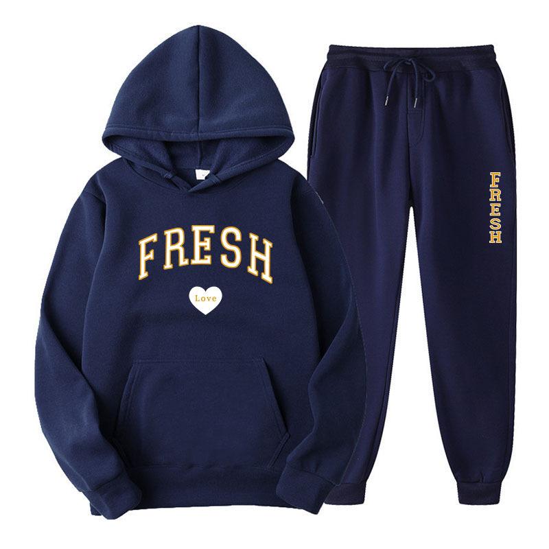 Winter New Men's Casual Sports Loose Personalized Print Youth Fashion Trend Personal Wear Hoodie Set