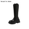 Winter Soft Leather Women Knee High Boots Fashion Knight Long Booties Designer Platform Square Heels Botas De Mujer