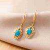Classic Pastoral Style Cut-Out Pattern Exquisite Oval Turquoise Earings For Women Engagement Jewelry Cheongsam Accessories
