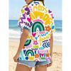 Women's Short Sleeve Button Up Shirt Colorful Graffiti Rainbow Leaf Pattern Commuter Casual Top Machine Washable