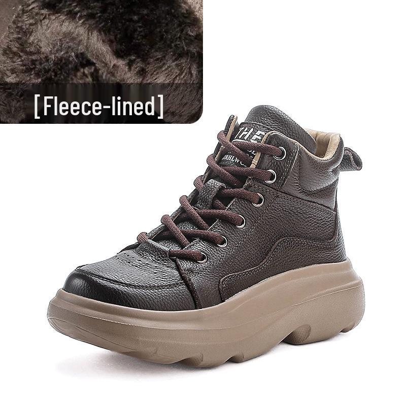 

Женские винтажные ботильоны из коровьей кожи с высоким голенищем, на толстой подошве и с круглым носком - коллекция осень/зима. Size 36