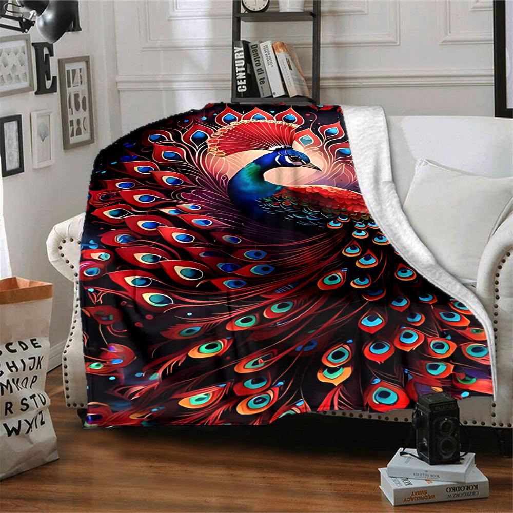 1pc Peacock Feather Blanket, Lightweight Flannel Fleece with Digital Printing, Soft Warm for Sofa, Travel, Camping, Office, Couch, Chair, and Bed, All