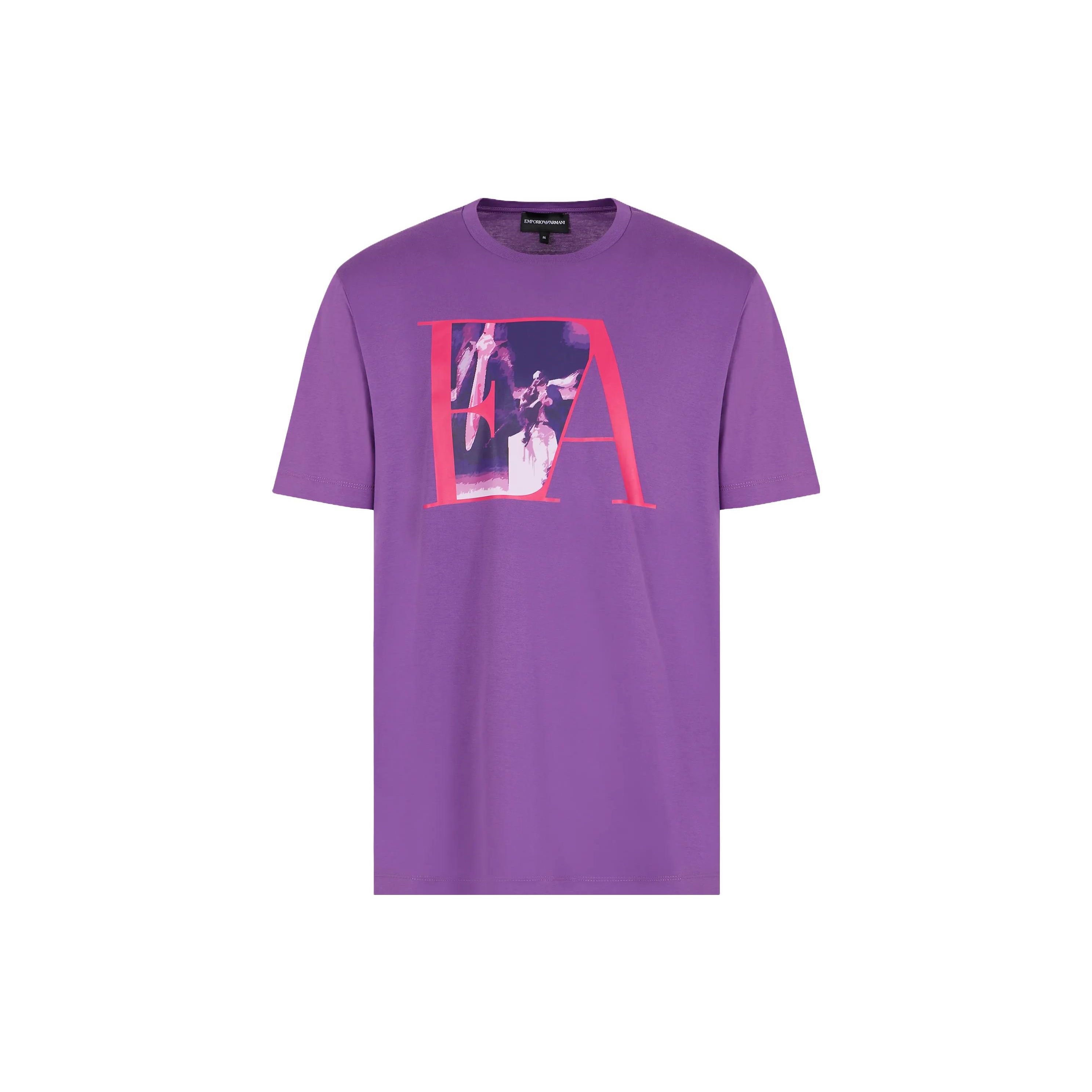 Emporio Armani Ss23 Letter Pattern Printed Crew Neck Short Sleeve T-Shirt Men Tops Purple 6R1T6R1-J7FZ1-0828 S