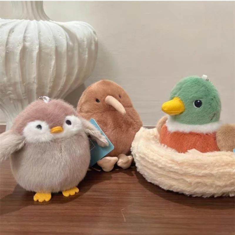Kreslené vtáčiky plyšové hračky prívesok kľúčenka simulácia papagáj vtáčie hniezdo plyšová kľúčenka anime roztomilé dievča kawaii izbová dekorácia detské darčeky