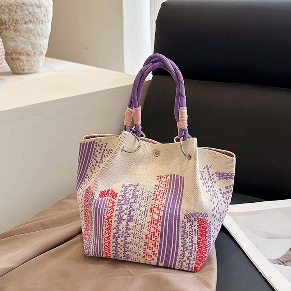 Stripe Women Knitted Handbag Sweet Floral Commuting Pouch High Quality Printed Small Bag  Shopping