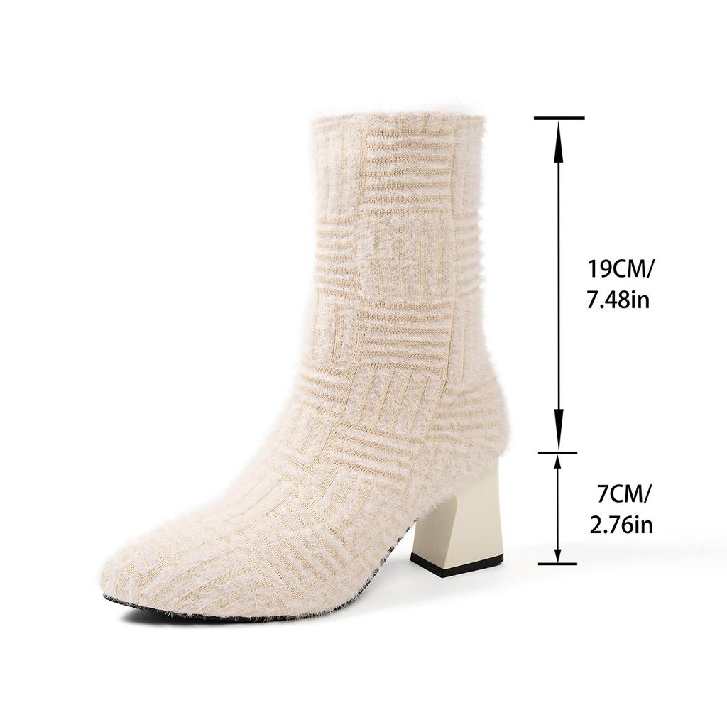 Women's autumn and winter new knitted plush short boots large size pointed thick heel elastic socks boots high heel thin boots women