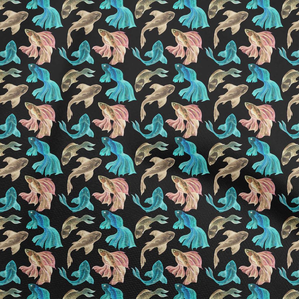 oneOone Bumbac Flex, țesătură albastră, Asia Japoneză, Pește Koi, Proiecte de cusut, Proiecte de artizanat, Imprime de țesături la metri, 40 de inci