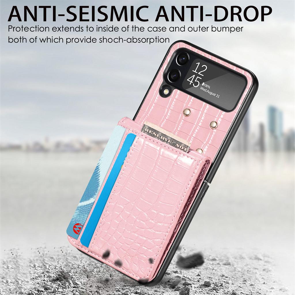 For Samsung Z Flip 4 5G Crocodile Leather Cell Phone Case for Samsung Galaxy Z Flip4 Flip 4 Zflip4 Card Pocket Wallet Bag