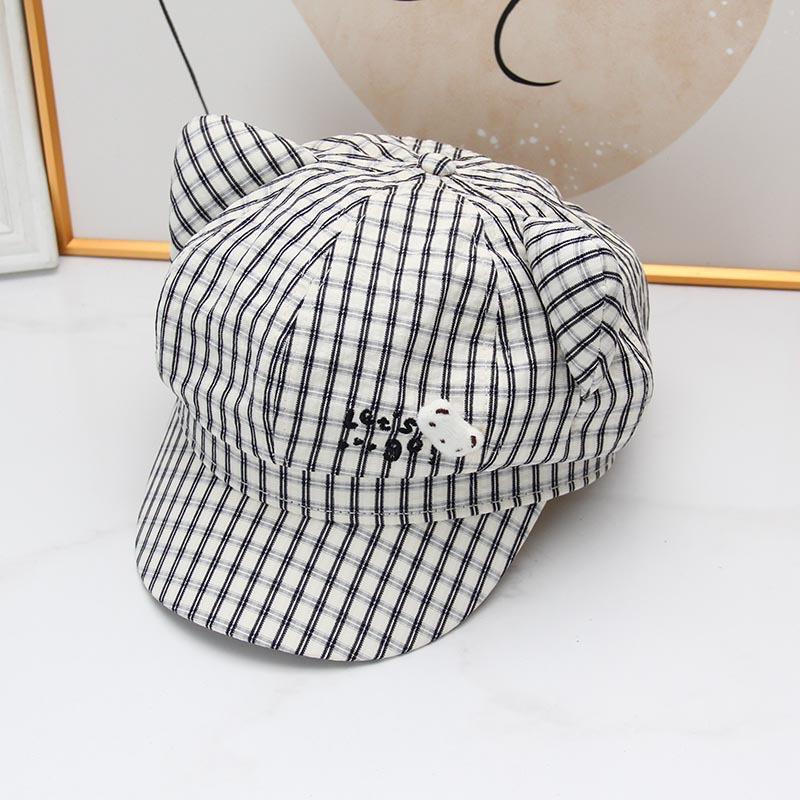 Sweet Plaid Cute Cat Ears Star Anise Hat Female Cap Spring and Autumn New Sweet Face Little Painter Hat Tide