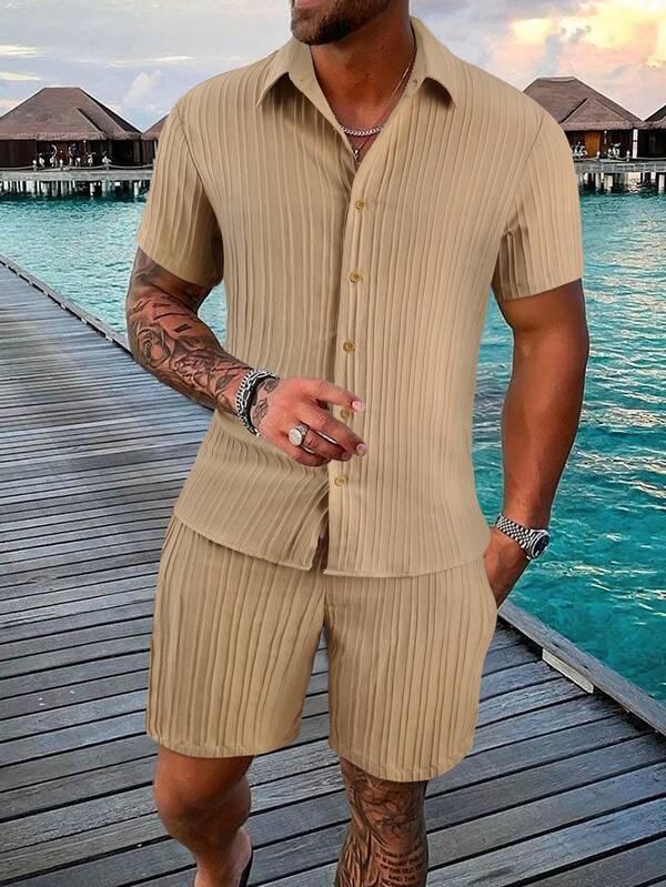 2023 Men's Casual Summer Beach Shirt & Shorts Set - European & American Style