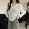 Autumn New V-neck Knitwear Long Sleeve T-shirt Women Loose Slimming Bottom Shirt with Student Top Tide