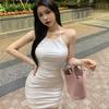 Summer slim-fit hip-wrap suspender dress women's waist elastic high-end design sweet Spice girl neck-hanging bottom skirt
