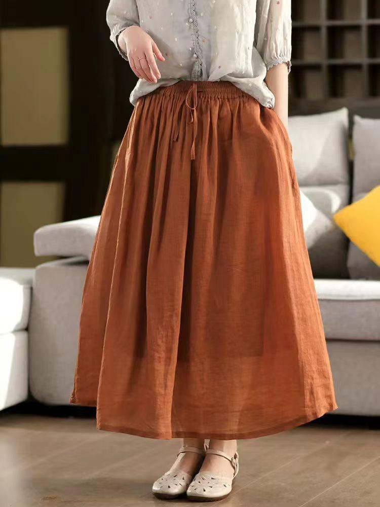 Johnature Жіночі вінтажні спідниці печворк однотонні з еластичною талією літні вільні з поясом