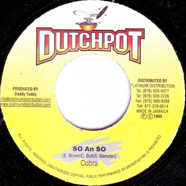 

7inch Record MAD COBRA - So An So NONE Dutchpot 1999 Jamaica Reggae, Ska & Dub Used