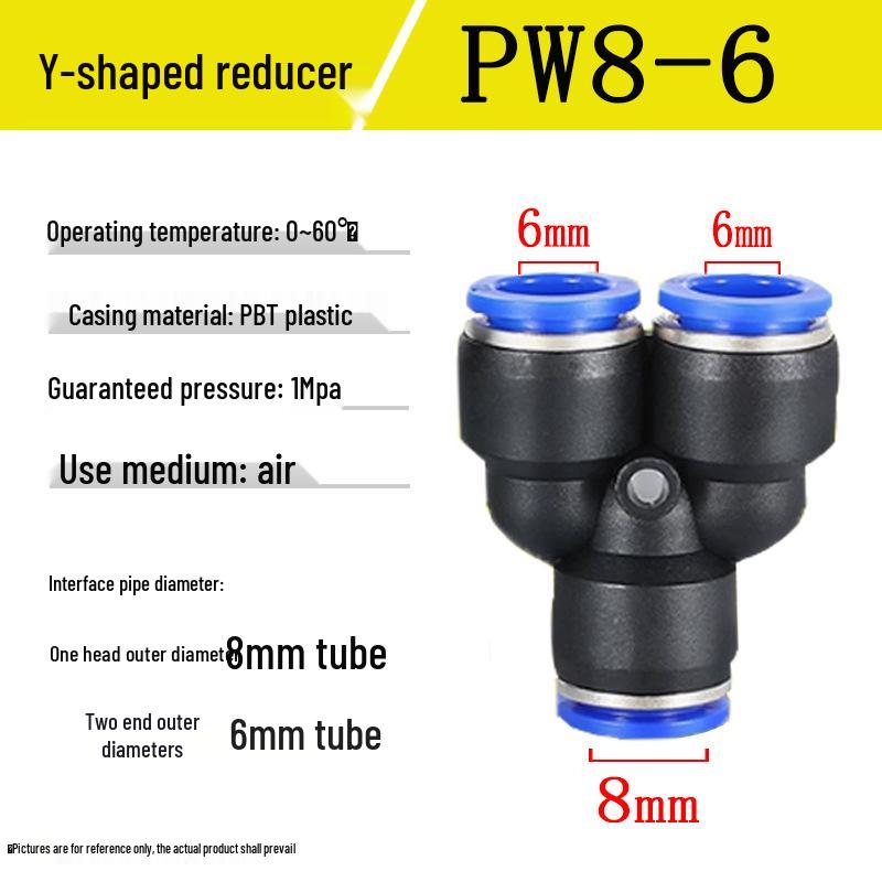 Pneumatic Air Tube Quick Connector PE8 Straight Tee with Reducing Blue Cap PEG8-6/10.
